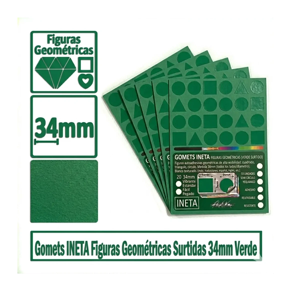 [825553] GOMETS INETA FIGURAS GEOMETRICAS VERDE ROLLO 1357 UDS