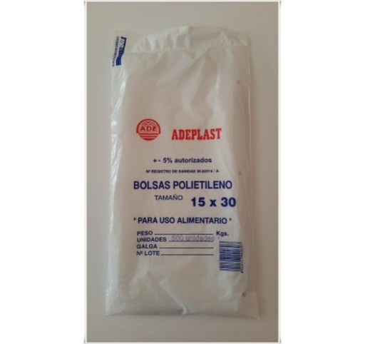 [070490] BOLSA POLIETILENO TRANSPARENTE 15 × 30 CM PACK 100 UDS