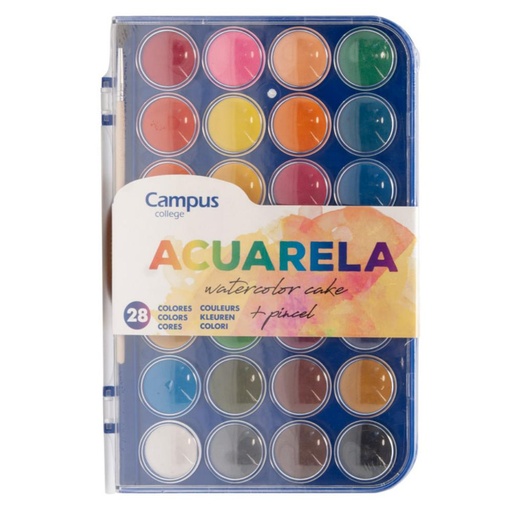 [630821] ACUARELA CAMPUS 28 PASTILLAS 30 MM ESTUCHE TRANSPARENTE