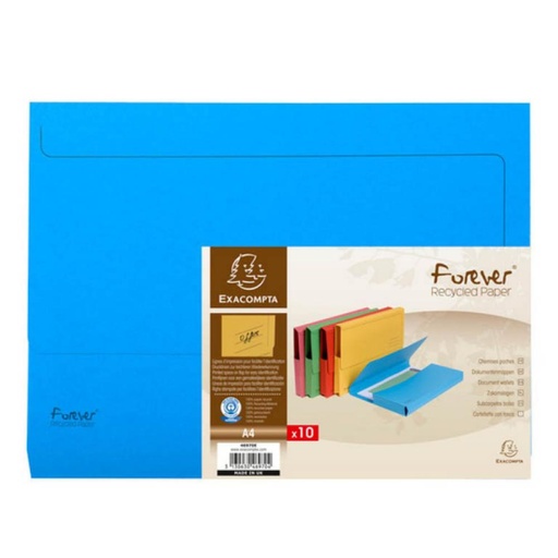 [180818] SUBCARPETAS A4 CON BOLSA RECICLADA 290G AZUL 10 UDS