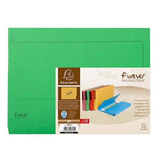 [180816] SUBCARPETAS A4 CON BOLSA RECICLADA 290G VERDE 10 UDS