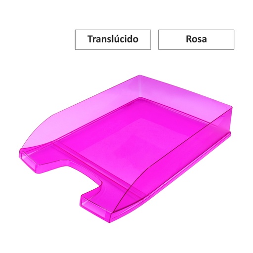 [180423] BANDEJA ROSA TRASLUCIDO APILABLE 350X250X65MM