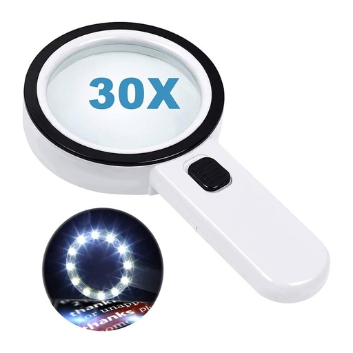 [170067] LUPA CON LUZ LED 30X LENTE DE VIDRIO