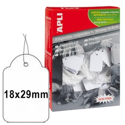 APLI ETIQUETAS COLGANTES BLANCAS CON HILO 18X29MM