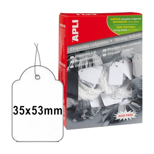 [001253] APLI ETIQUETAS COLGANTES BLANCAS CON HILO 36X53MM 