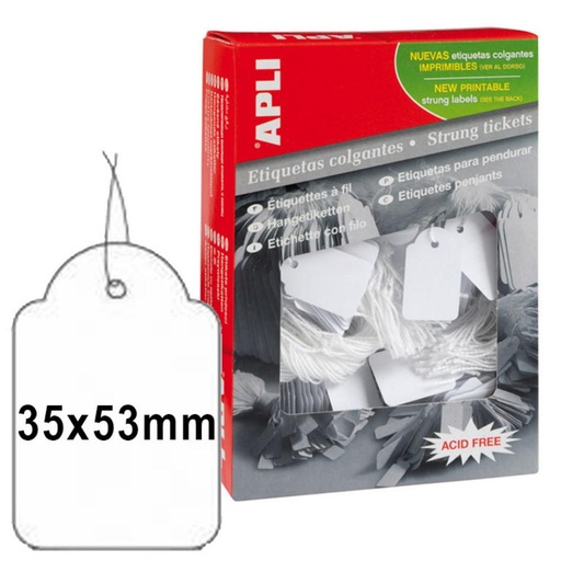 [001253] APLI ETIQUETAS COLGANTES BLANCAS CON HILO 36X53MM 