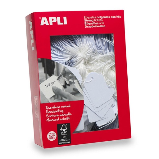 [029201] APLI ETIQUETAS COLGANTES BLANCAS CON HILO 50X70MM 