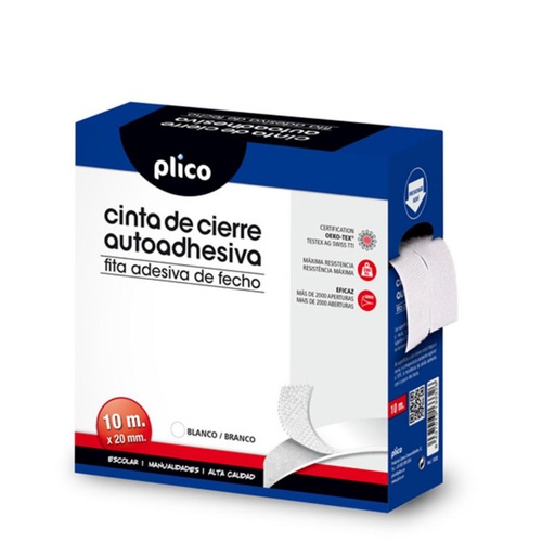 [068875] CIERRE TEXTIL ADHESIVO VELCRO PLICO 20MM×10M BLANCO SET MACHO+HEMBRA