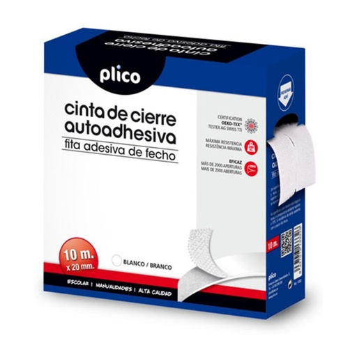 [068875] CIERRE TEXTIL ADHESIVO VELCRO PLICO 20MM×10M BLANCO SET MACHO+HEMBRA