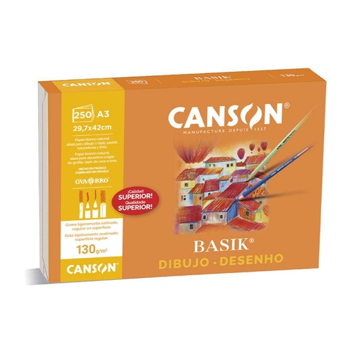 [600070] PAPEL DE DIBUJO BASIK GUARRO CANSON A3 250 HOJAS 130G