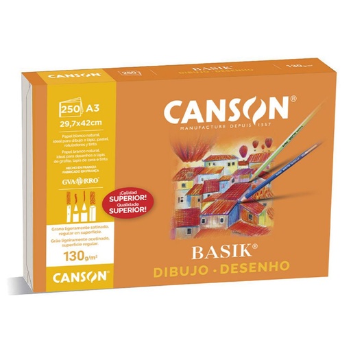 [600070] PAPEL DE DIBUJO BASIK GUARRO CANSON A3 250 HOJAS 130G