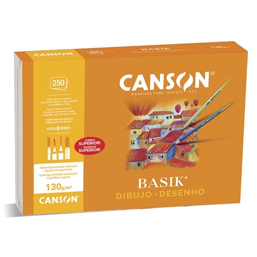 [600061] PAPEL DE DIBUJO BASIK GUARRO CANSON A4 250 HOJAS 130G