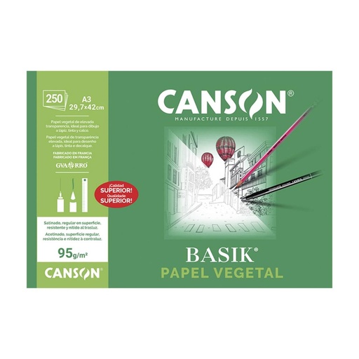 [001037] PAPEL A3 VEGETAL GUARRO CANSON 250 HOJAS 90G