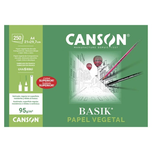 [001038] PAPEL A4 VEGETAL GUARRO CANSON 250 HOJAS 95G