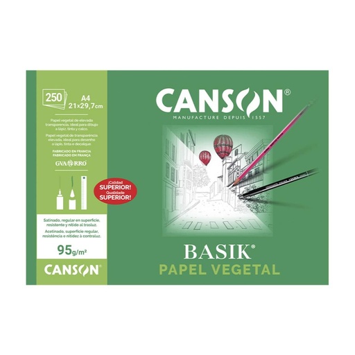 [001038] PAPEL A4 VEGETAL GUARRO CANSON 250 HOJAS 95G
