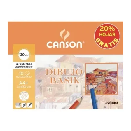 [600076] MINI PACK 10 LÁMINAS DE DIBUJO A4 CON RECUADRO 130g BASIK CANSON