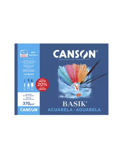 [619906] MINI PACK PAPEL ACUARELA BASIK CANSON DIN A4+ 370g PACK 6 HOJAS