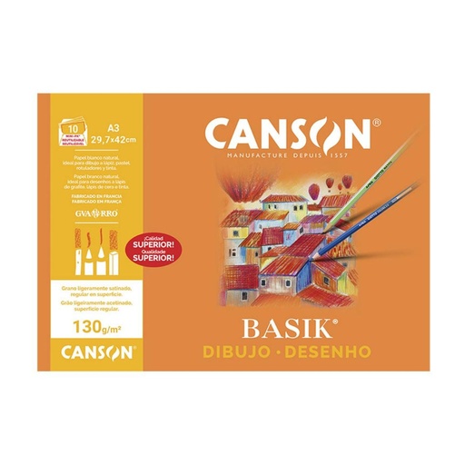 [619943] MINI PACK PAPEL LISO DIBUJO BASIK 130g DIN A3 10 HOJAS