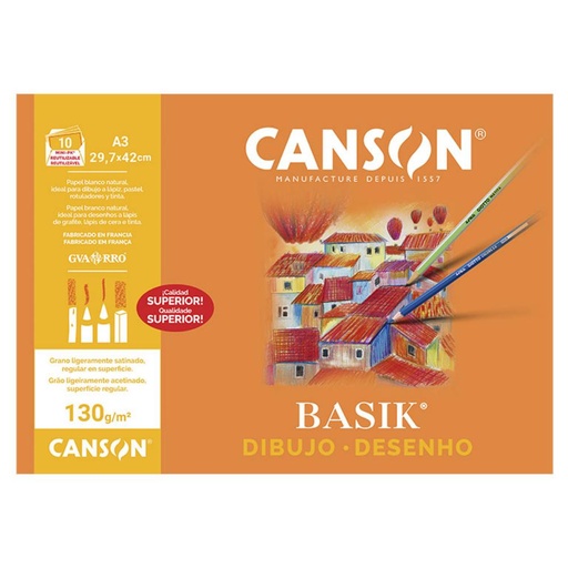 [619943] MINI PACK PAPEL LISO DIBUJO BASIK 130g DIN A3 10 HOJAS