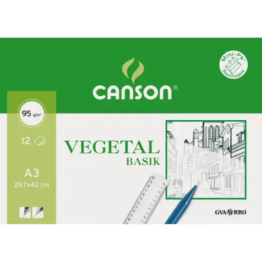 [619897] MINI PACK PAPEL VEGETAL GUARRO DIN A3 90g 12 HOJAS