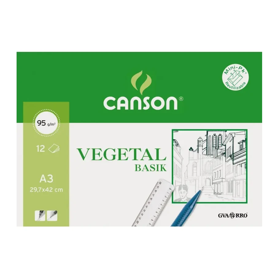 [619897] MINI PACK PAPEL VEGETAL GUARRO DIN A3 90g 12 HOJAS