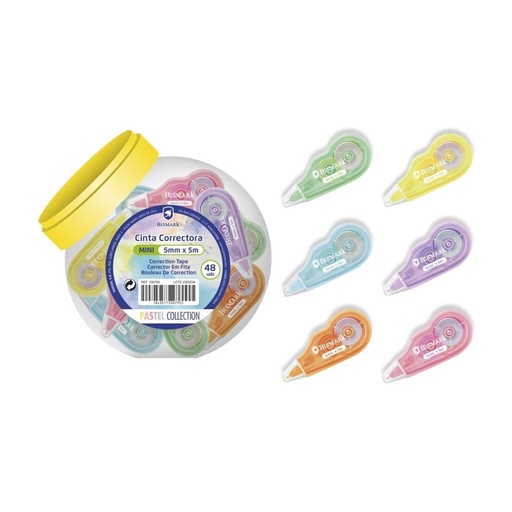 [081666] CINTA CORRECTORA MINI PASTEL 5 MM×5M BOTE 48 UDS