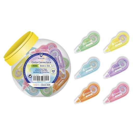 [081666] CINTA CORRECTORA MINI PASTEL 5 MM×5M BOTE 48 UDS