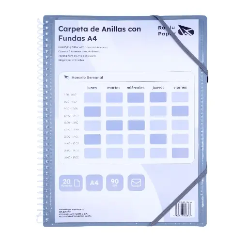 [180184] CARPETA PP RAYLU PAPER ESPIRAL 20 FUNDAS A4 HUMO PORTADA PERSONALIZABLE