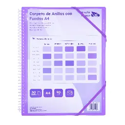 CARPETA PP RAYLU PAPER ESPIRAL 20 FUNDAS A4 VIOLETA PORTADA PERSONALIZABLE