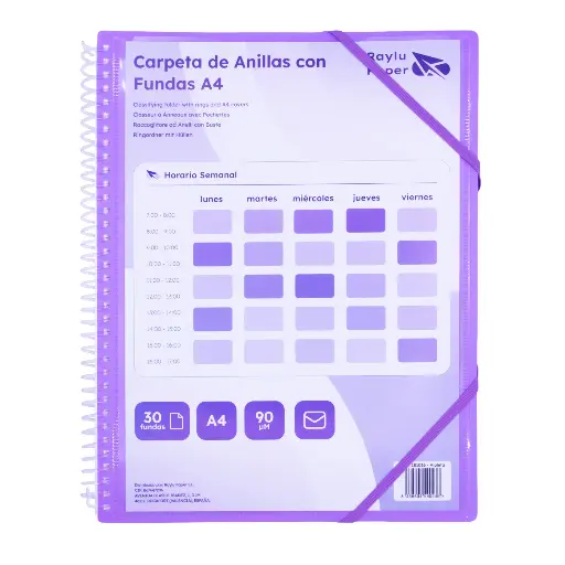 [181034] CARPETA PP RAYLU PAPER ESPIRAL 20 FUNDAS A4 VIOLETA PORTADA PERSONALIZABLE