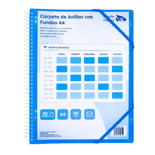 [180760] CARPETA PP RAYLU PAPER ESPIRAL 30 FUNDAS A4 AZUL PORTADA PERSONALIZABLE