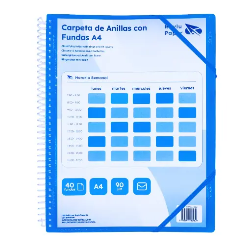 [180761] CARPETA PP RAYLU PAPER ESPIRAL 40 FUNDAS A4 AZUL PORTADA PERSONALIZABLE