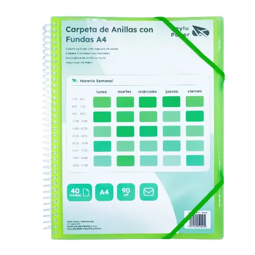 [181037] CARPETA PP RAYLU PAPER ESPIRAL 40 FUNDAS A4 VERDE PORTADA PERSONALIZABLE