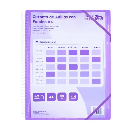 [181038] CARPETA PP RAYLU PAPER ESPIRAL 40 FUNDAS A4 VIOLETA PORTADA PERSONALIZABLE