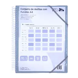 CARPETA PP RAYLU PAPER ESPIRAL 50 FUNDAS A4 HUMO PORTADA PERSONALIZABLE