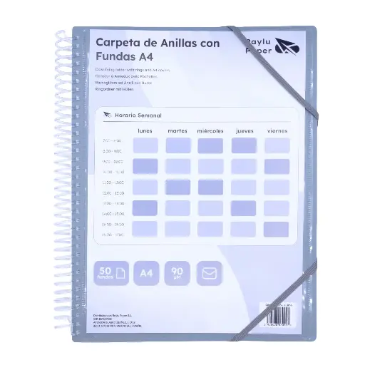 [180205] CARPETA PP RAYLU PAPER ESPIRAL 50 FUNDAS A4 HUMO PORTADA PERSONALIZABLE