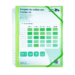 CARPETA PP RAYLU PAPER ESPIRAL 50 FUNDAS A4 VERDE PORTADA PERSONALIZABLE
