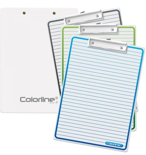 [825619] TABLA CON SOPORTE RAYADO A4 CON PINZA COLORLINE
