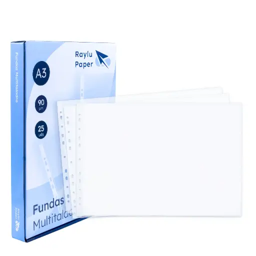 [181090] FUNDAS MULTITALADRO A3 90 MICRAS 25 UNIDADES TRANSPARENTE CRISTAL RAYLU