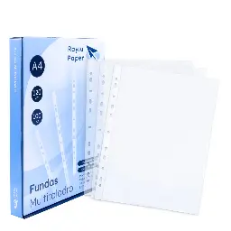 FUNDAS MULTITALADRO A4 120 MICRAS 100 UNIDADES TRANSPARENTE CRISTAL RAYLU
