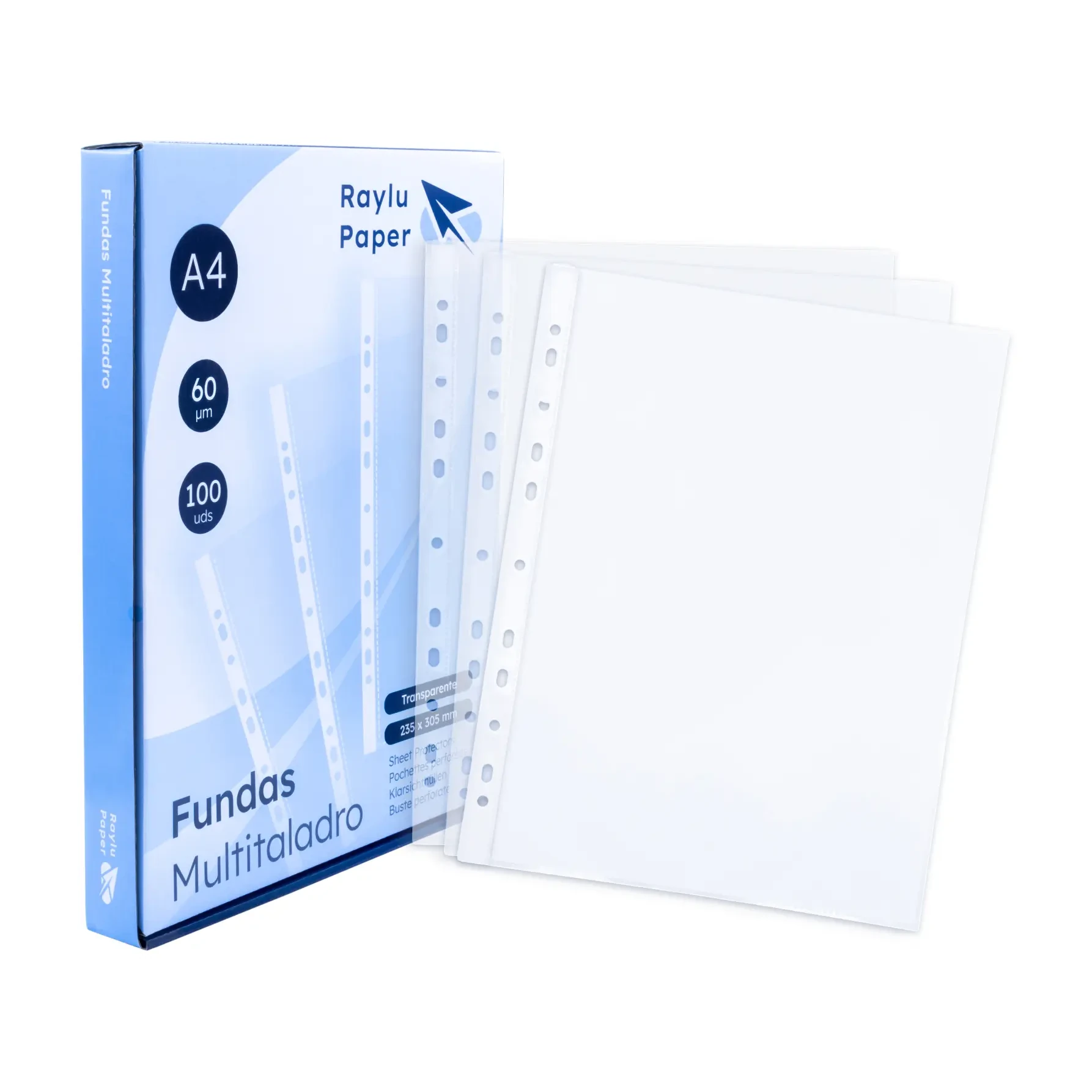 [180459] FUNDAS MULTITALADRO A4 60 MICRAS 100 UNIDADES TRANSPARENTE CRISTAL RAYLU