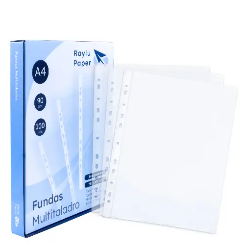[180276] FUNDAS MULTITALADRO A4 90 MICRAS 100 UNIDADES TRANSPARENTE CRISTAL RAYLU