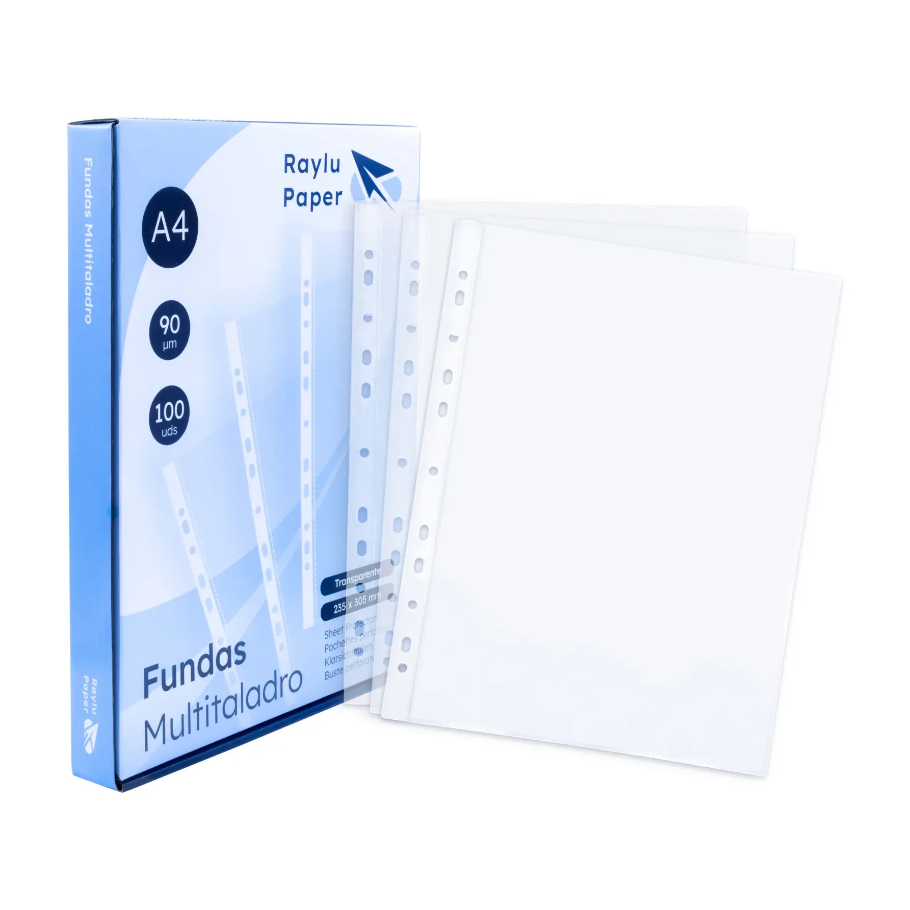 [180276] FUNDAS MULTITALADRO A4 90 MICRAS 100 UNIDADES TRANSPARENTE CRISTAL RAYLU