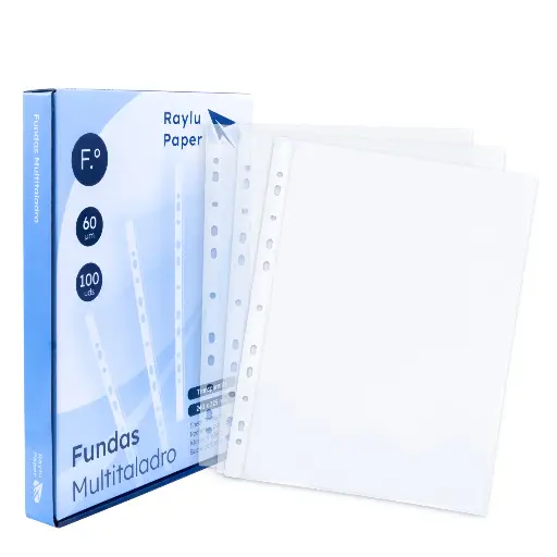 [180274] FUNDAS MULTITALADRO FOLIO 60 MICRAS 100 UNIDADES TRANSPARENTE CRISTAL RAYLU