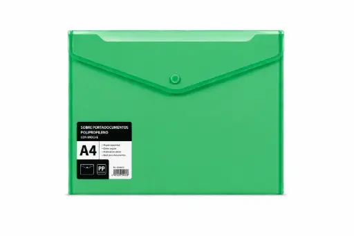 [180236] SOBRE PORTADOCUMENTOS POLIPROPILENO CON BROCHE A4 VERDE