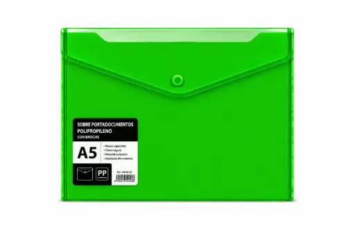 [180466] SOBRE PORTADOCUMENTOS POLIPROPILENO CON BROCHE A5 VERDE