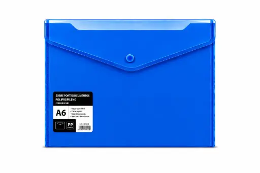 [180471] SOBRE PORTADOCUMENTOS POLIPROPILENO CON BROCHE A6 AZUL