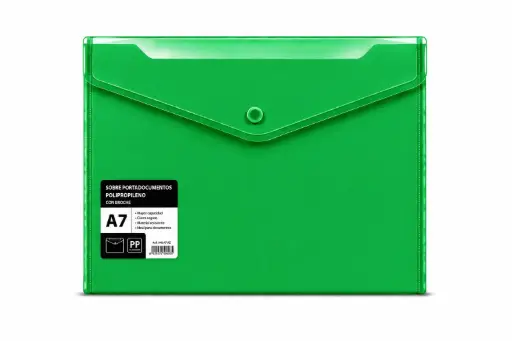 [180474] SOBRE PORTADOCUMENTOS POLIPROPILENO CON BROCHE A7 VERDE