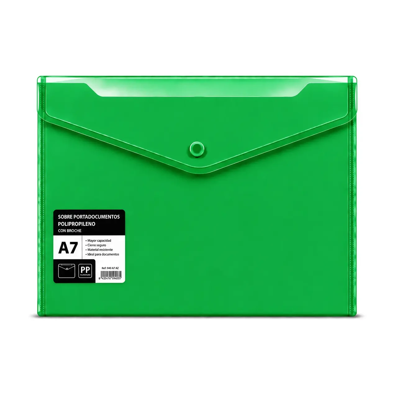 [180474] SOBRE PORTADOCUMENTOS POLIPROPILENO CON BROCHE A7 VERDE