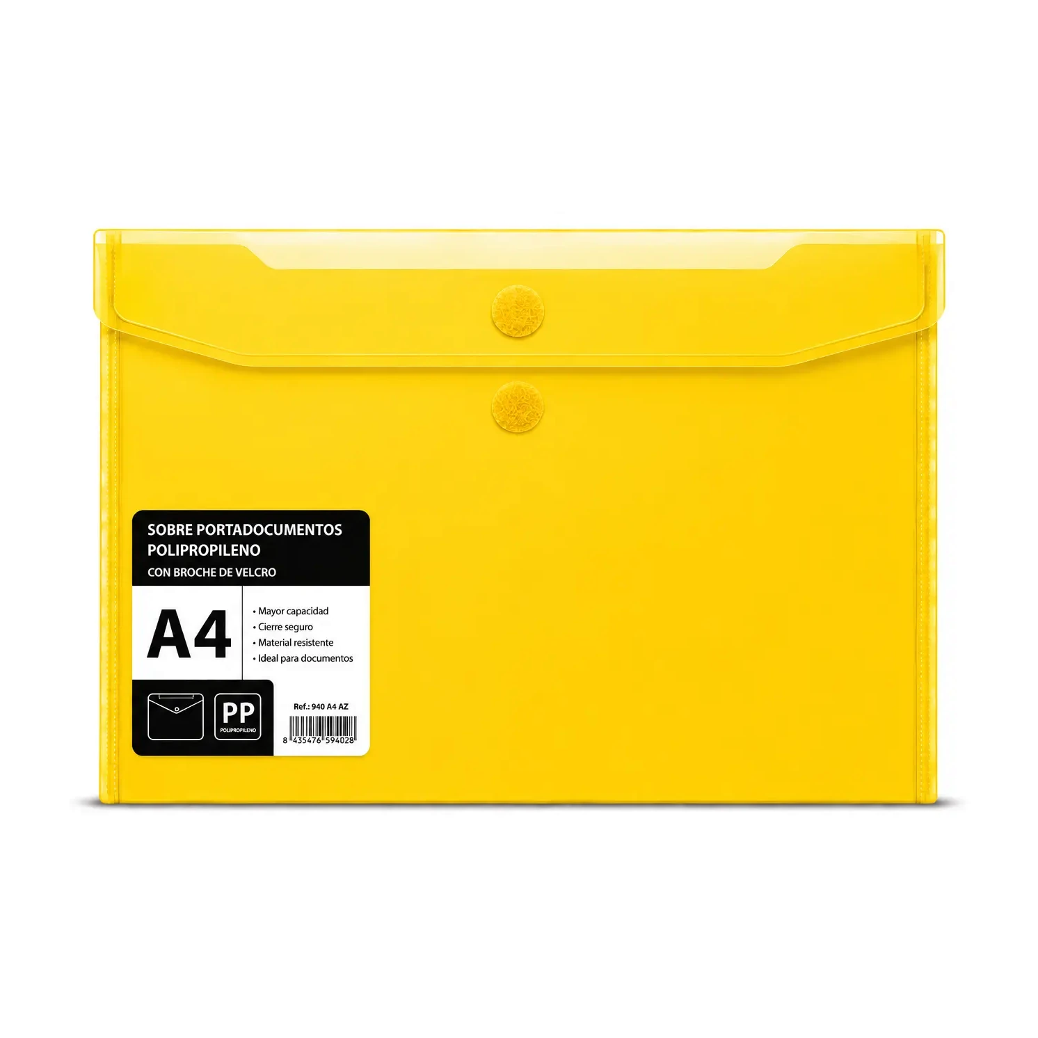 [040543] SOBRE PORTADOCUMENTOS POLIPROPILENO CON VELCRO A4 AMARILLO